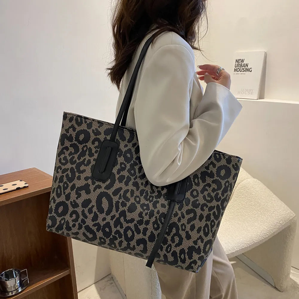 Leopard Print PU Leather Tote Bag - Roe Creation