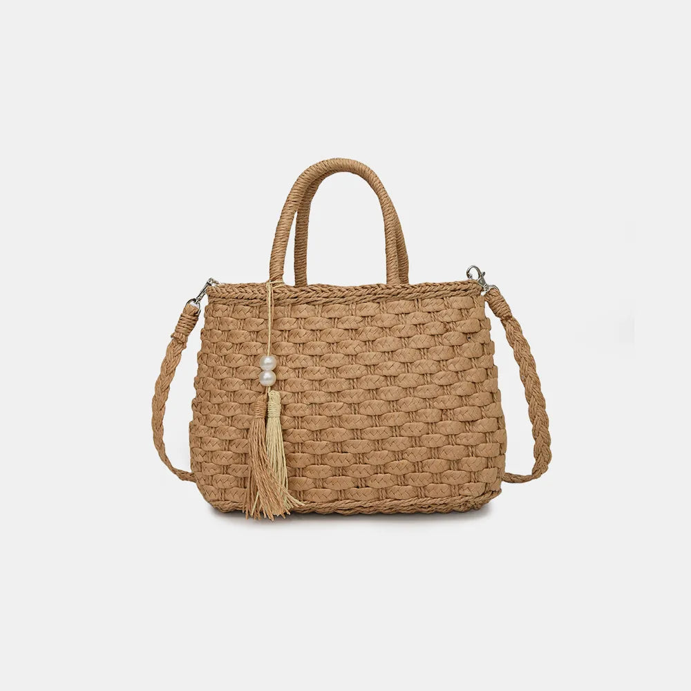 Braided Strap Paper Weave Shoulder Bag - Roe Creation