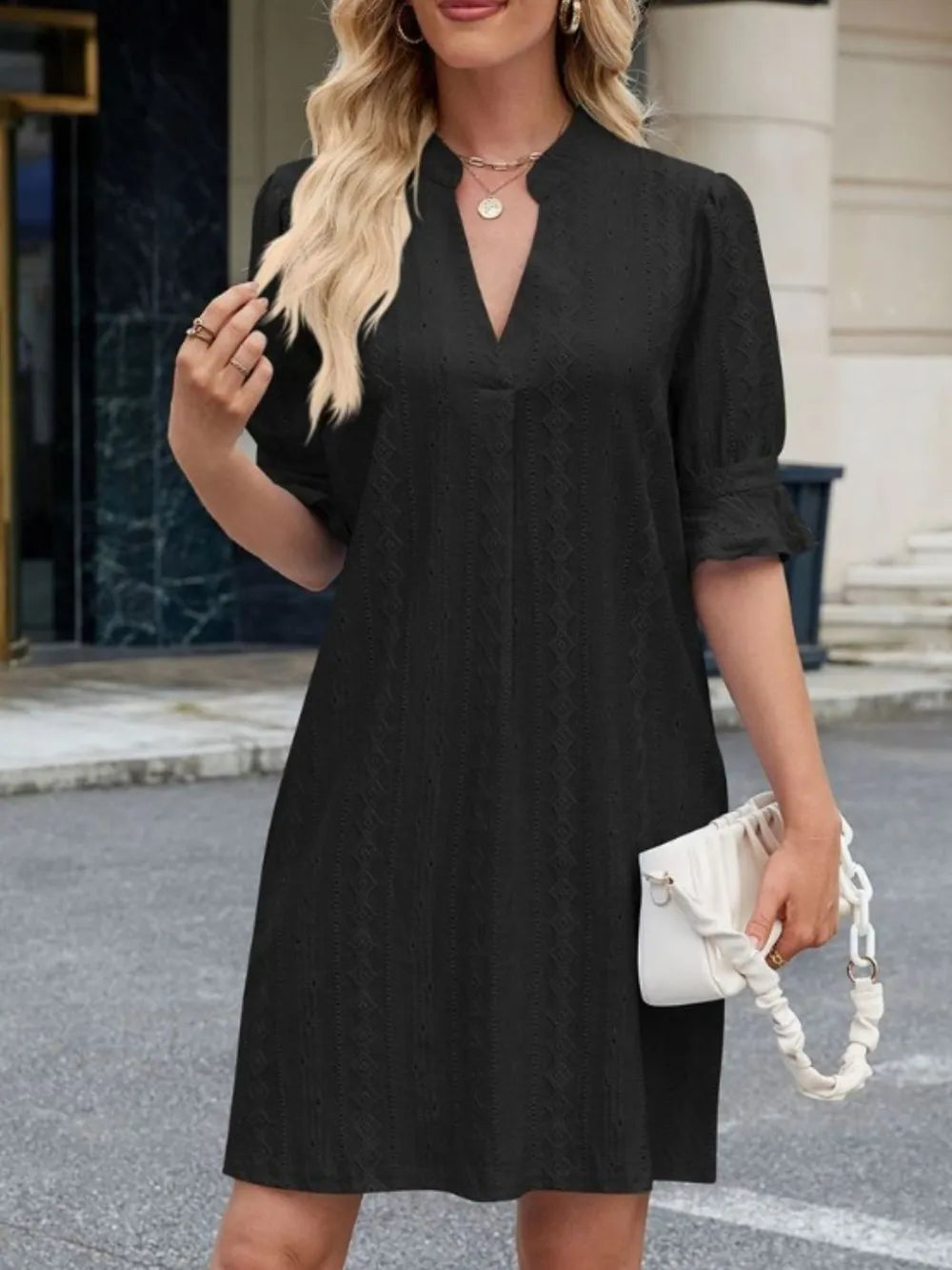 Eyelet Flounce Sleeve Mini Dress - Roe Creation