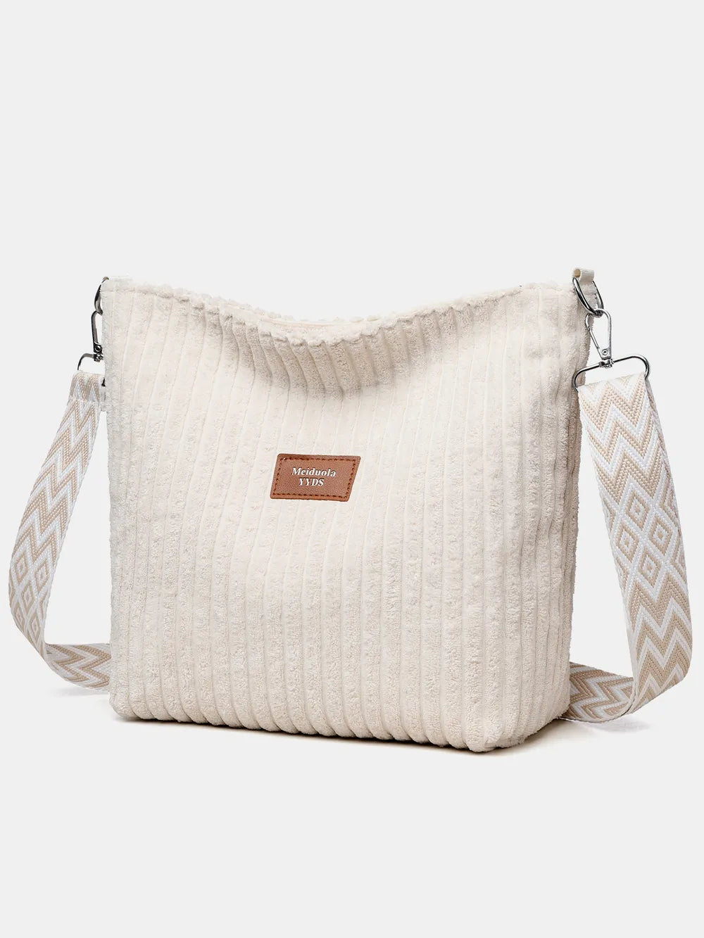 Solid Colour Corduroy Crossbody Bag with Removable Strap - Roe Creation