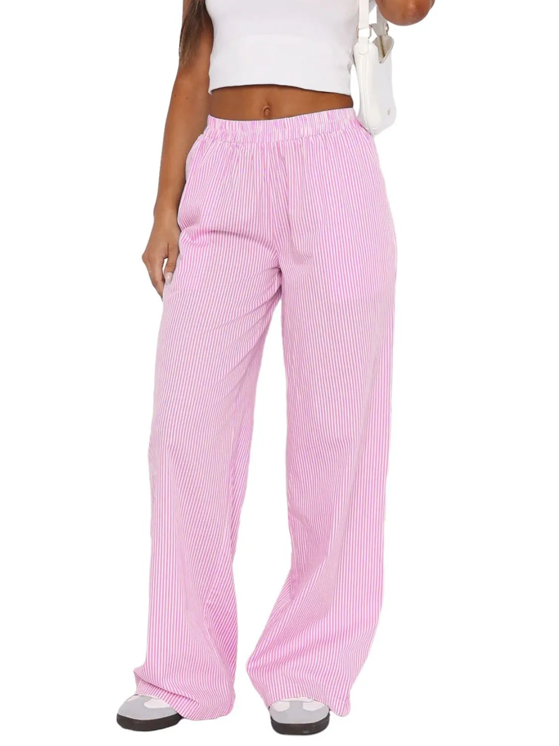 Pocketed Striped Wide Leg Pants - Roe Creation