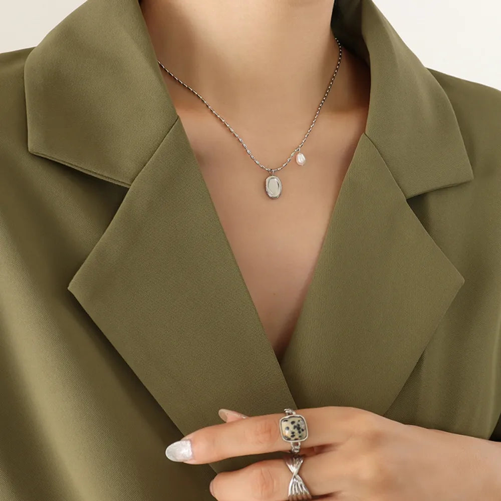 Titanium Steel Freshwater Pearl Pendant Necklace - Roe Creation