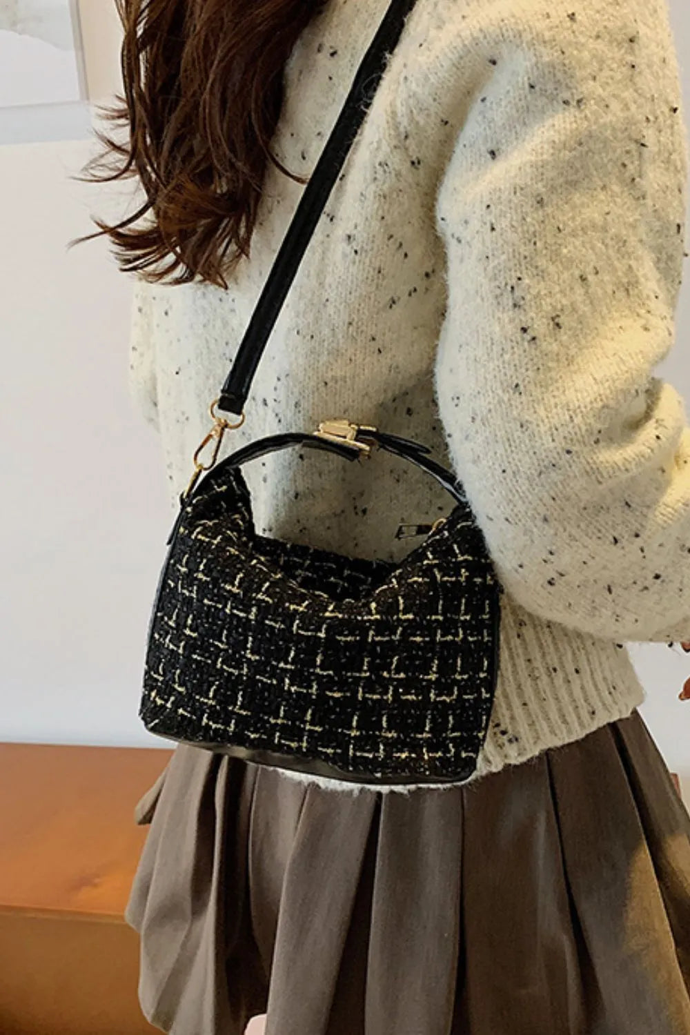 Woven Shoulder Bag with Removable Strap - Roe Creation
