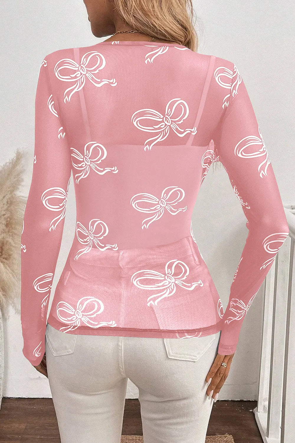 Bow Round Neck Long Sleeve Top - Roe Creation