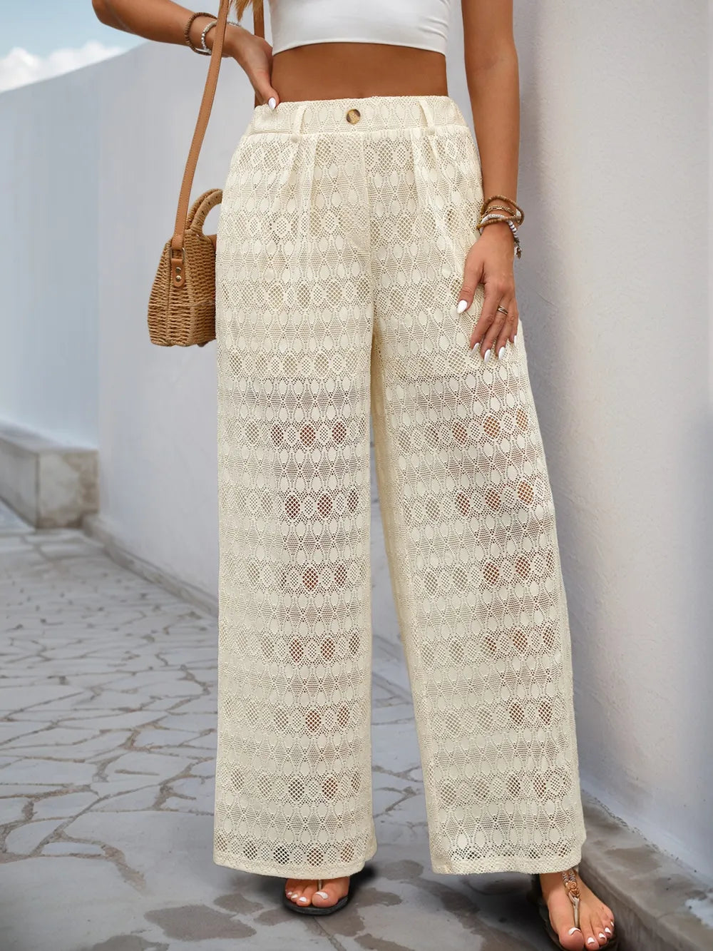 Decorative Button Wide Leg Pants - Roe Creation