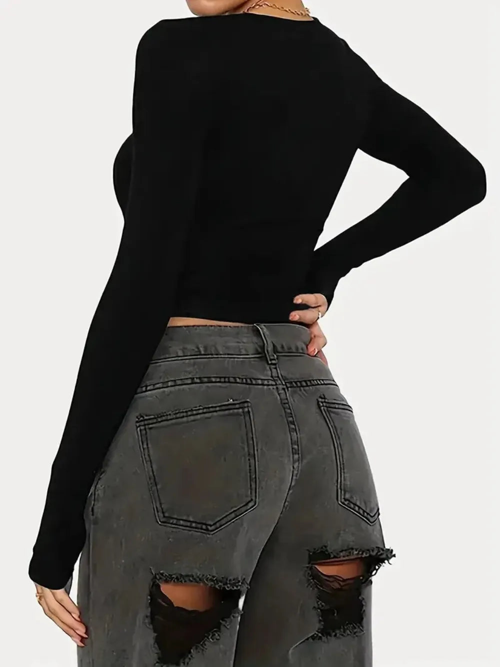 Solid Color Round Neck Long Sleeve T-Shirt - Roe Creation