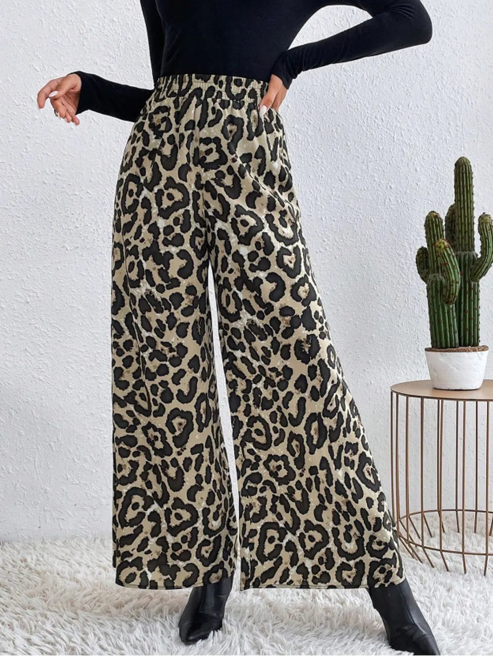 Printed Elastic Waist Wide Leg Pants - Roe Creation