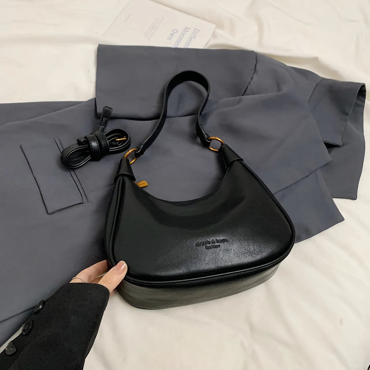 Curved Leather Shoulder Bag - Roe Creation