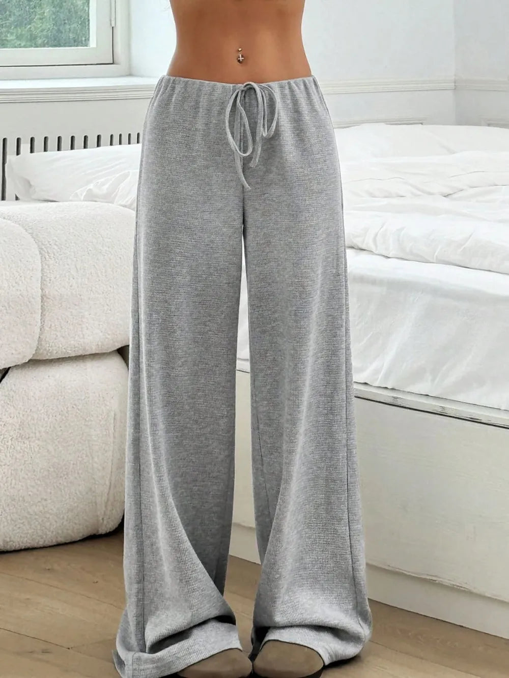 Tied Striped Wide Leg Pants - Roe Creation