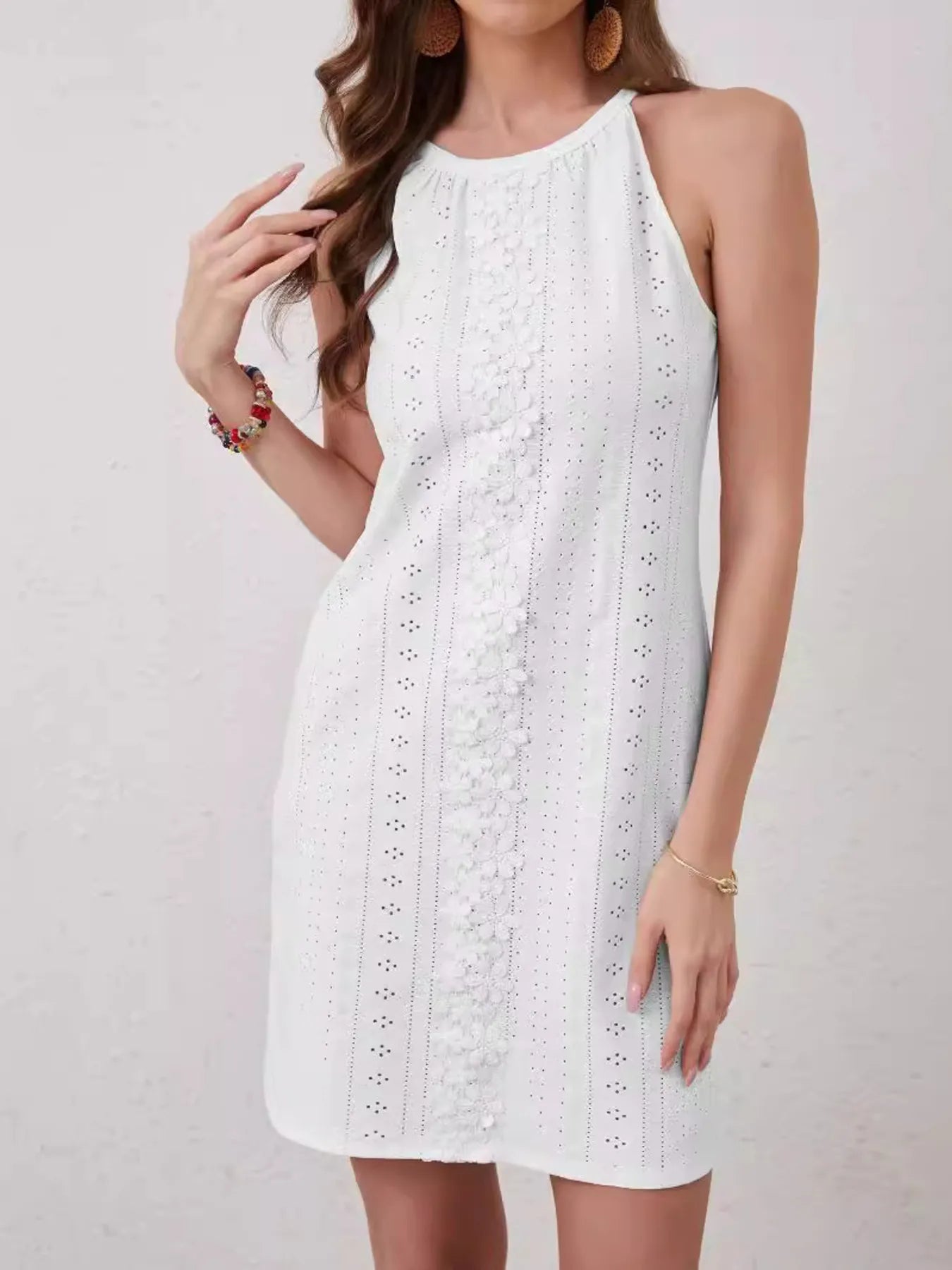 Eyelet Flower Sleeveless Mini Dress - Roe Creation