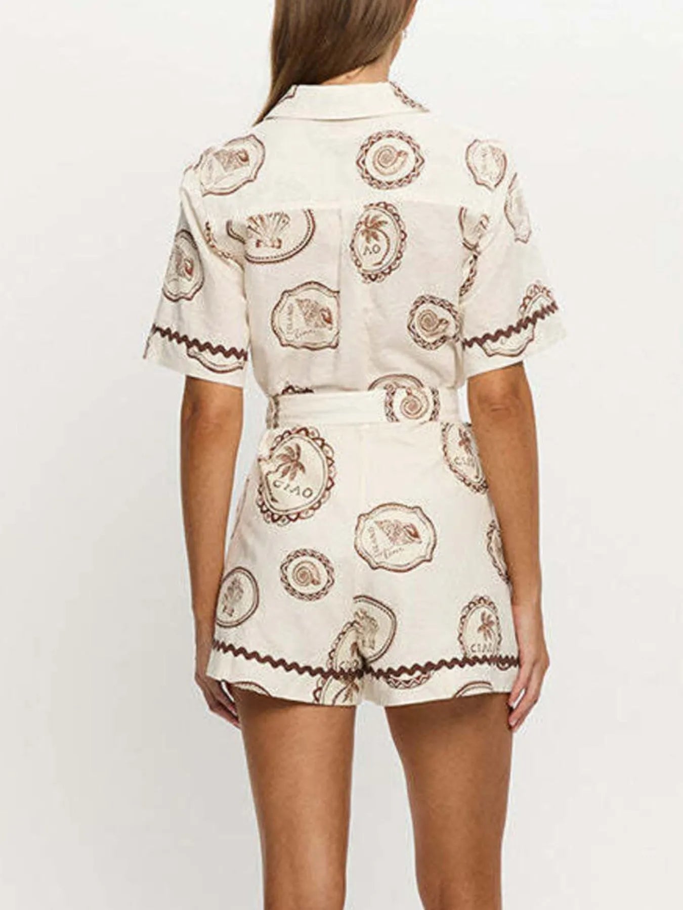 Printed Button-Up Half Sleeve Romper - Roe Creation