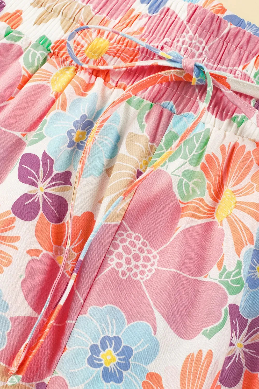 Drawstring High Waist Printed Wide leg Pants - Roe Creation