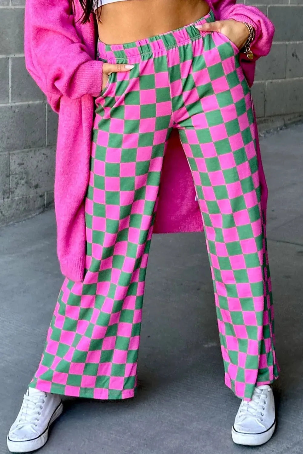 Checkered Wide Leg Pants - Roe Creation