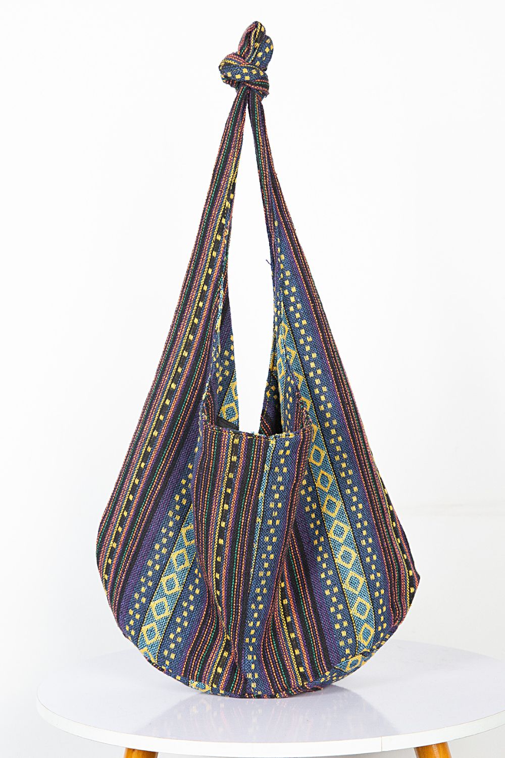 Large Canvas Crossbody Bag with Ethnic Pattern - Roe Creation