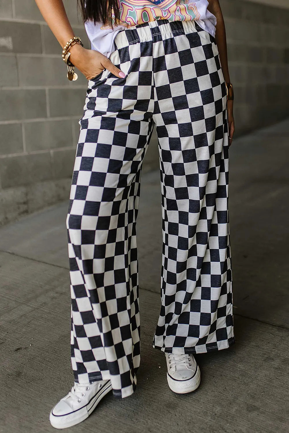 Checkered Wide Leg Pants - Roe Creation