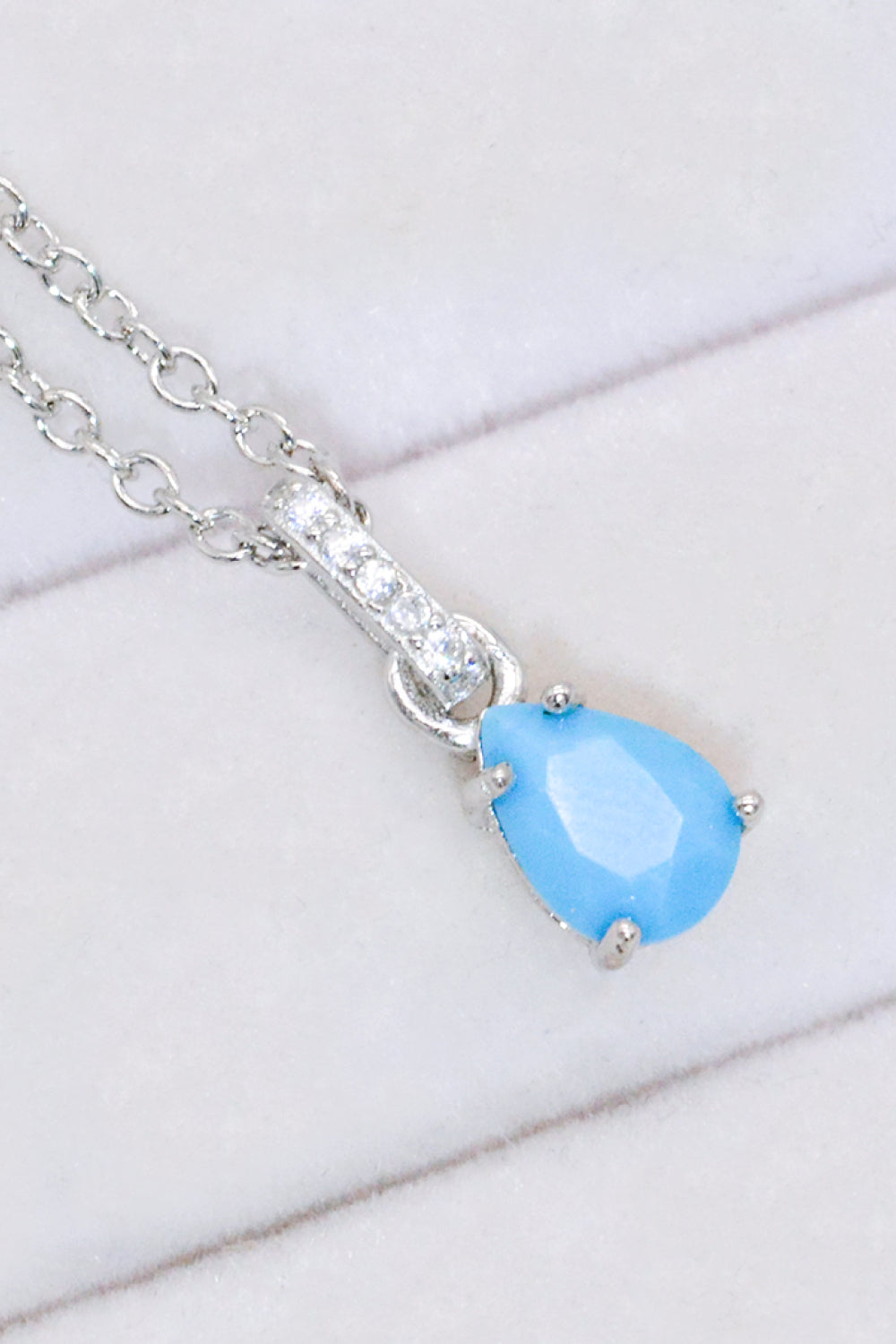 Teardrop Turquoise 4-Prong Pendant Necklace - Roe Creation