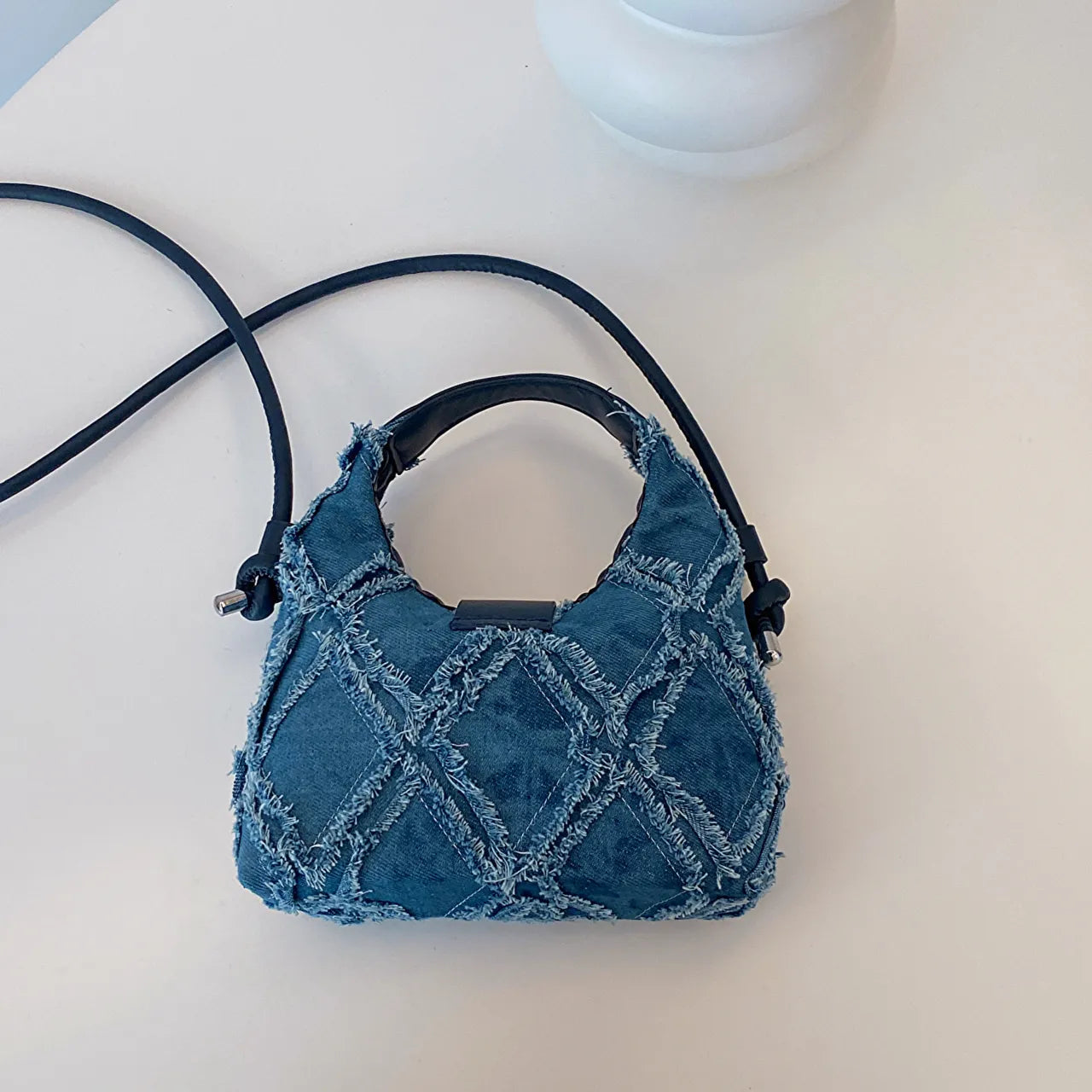 Quilted Raw Hem Mini Crossbody Bag - Roe Creation