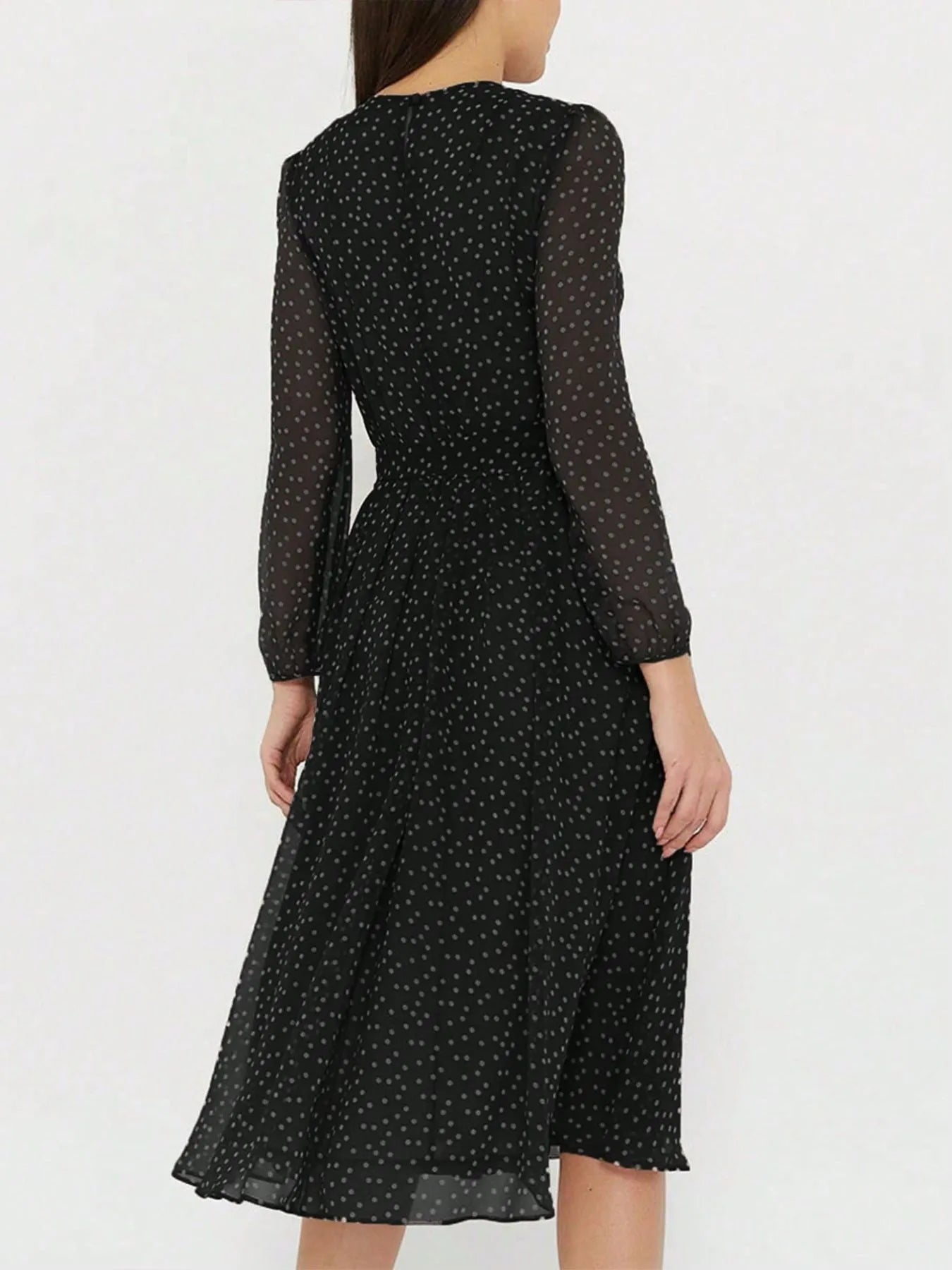 Polka Dot Long Sleeve Midi Dress - Roe Creation