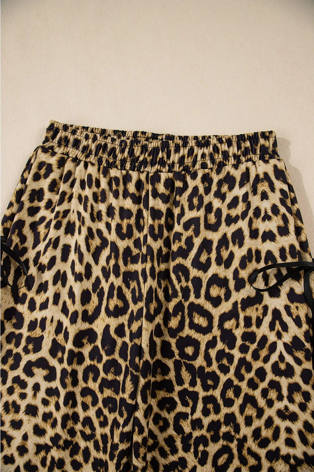 Leopard Bow Tie Elastic Waist Pants - Roe Creation