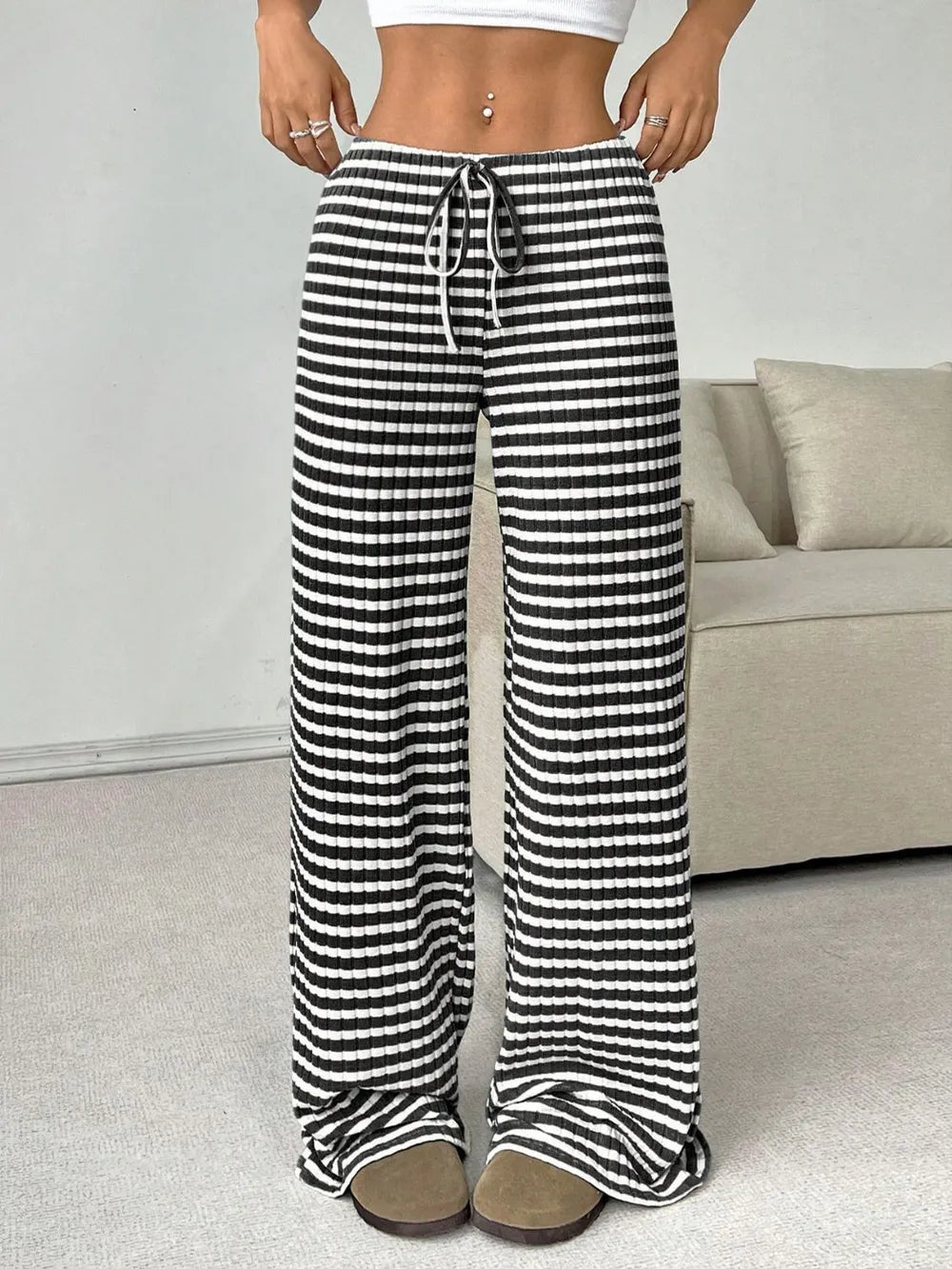 Tied Striped Wide Leg Pants - Roe Creation