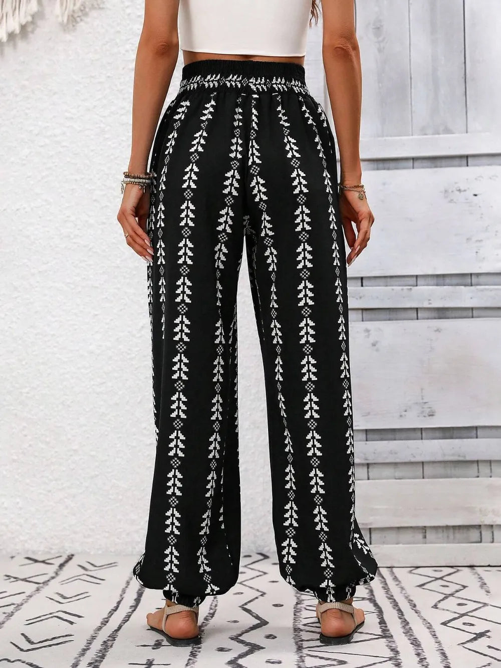 Tied Printed High Waist Pants - Roe Creation