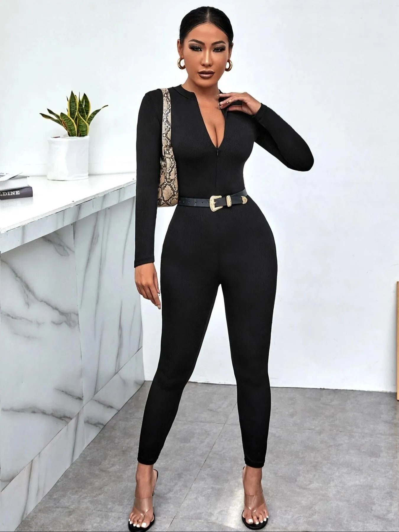 Long Sleeve Bodycon Jumpsuit - Roe Creation