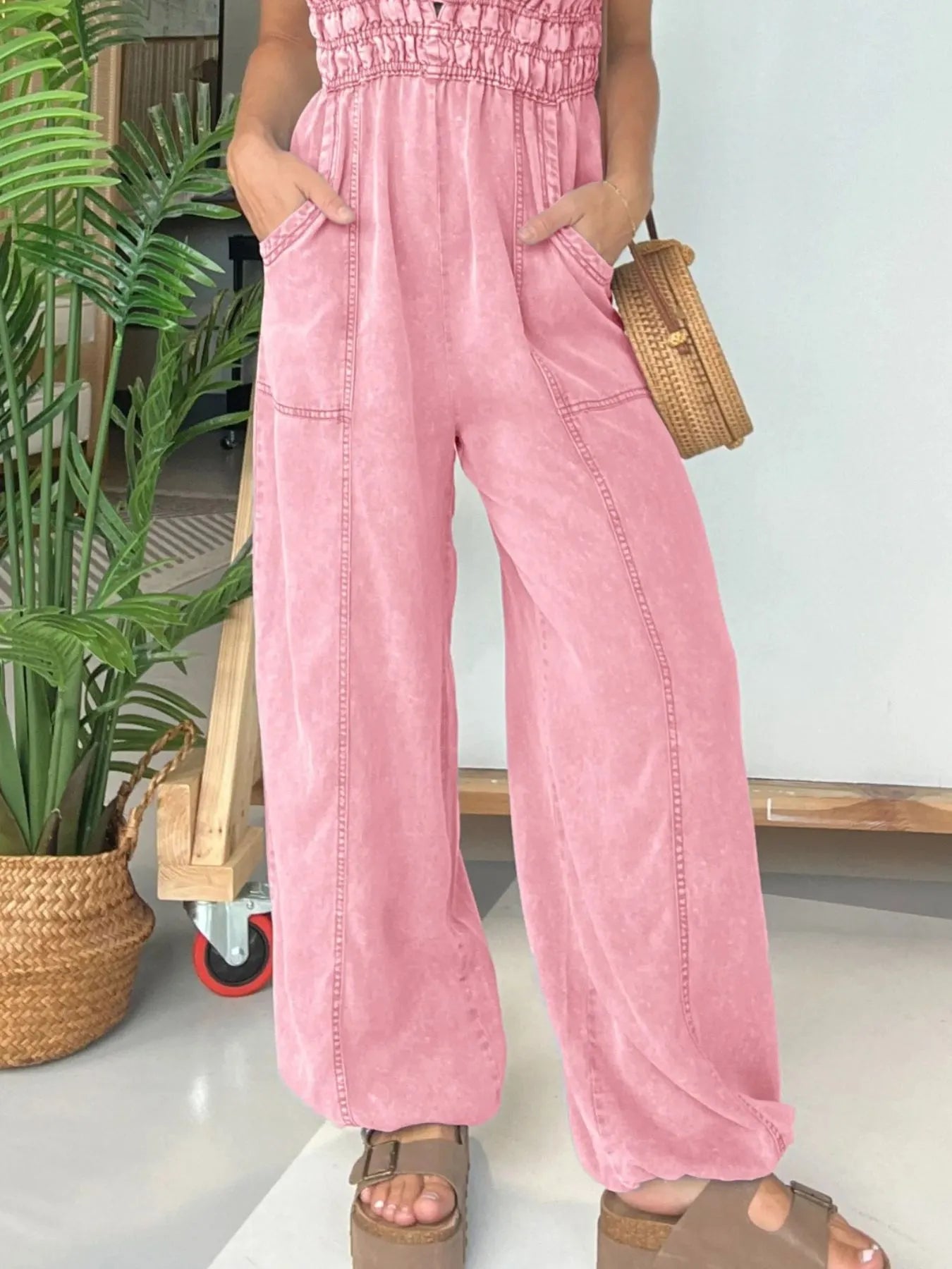Full Size Wide Leg Spaghetti Strap Jumpsuit Plus Size - Roe Creation
