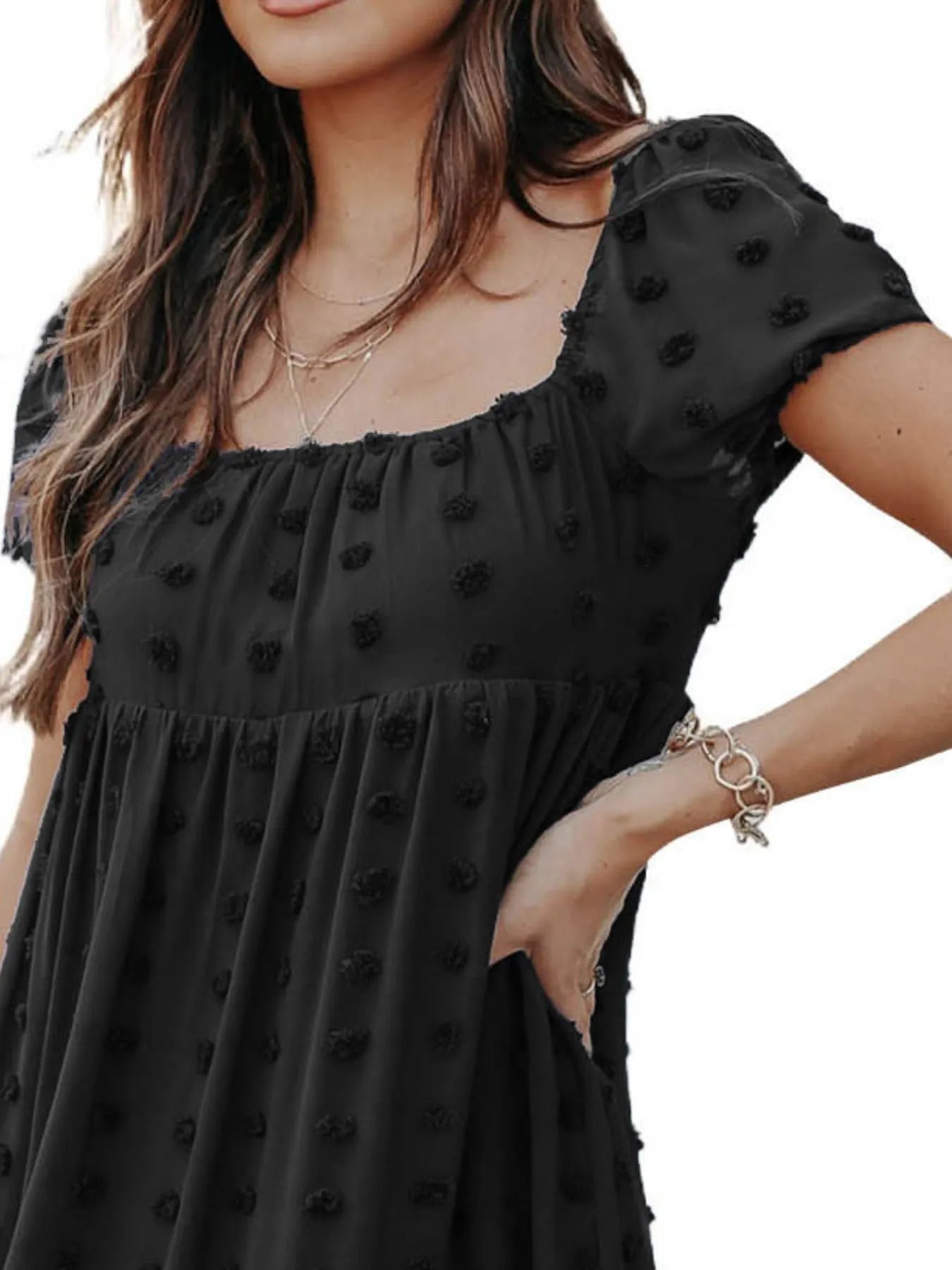 Swiss Dot Square Neck Mini Dress - Roe Creation