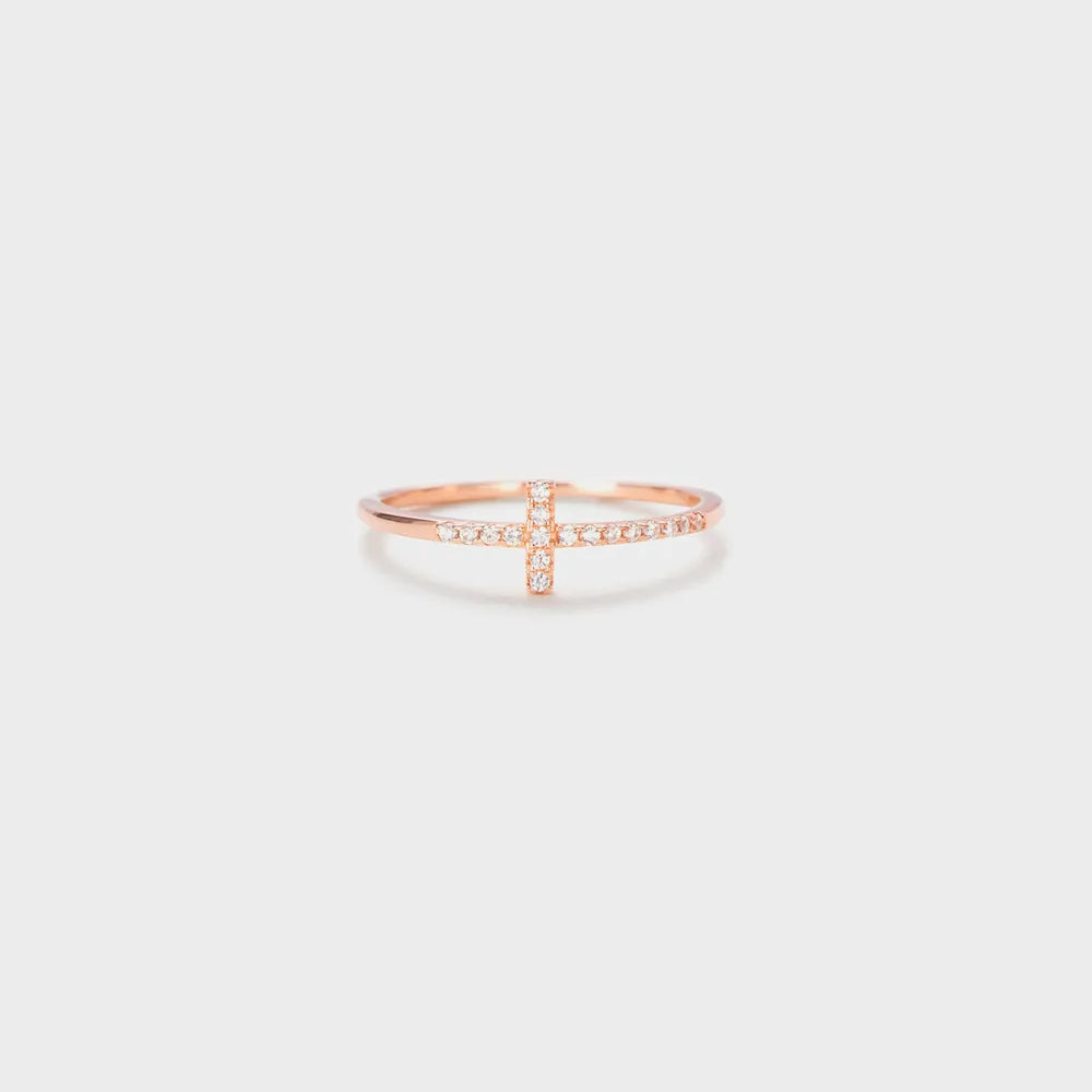 Cross Inlaid Zircon 925 Sterling Silver Ring - Roe Creation