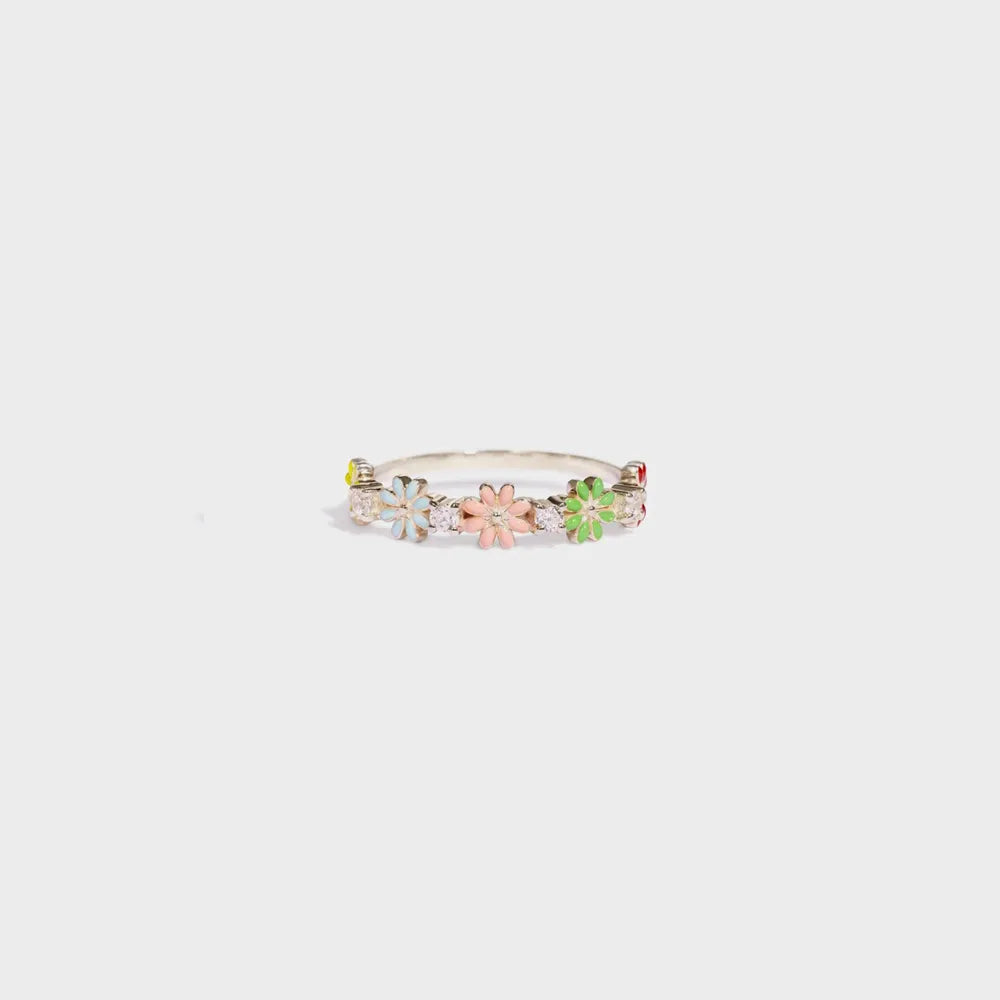 Flower Shape 925 Sterling Silver Zircon Ring - Roe Creation