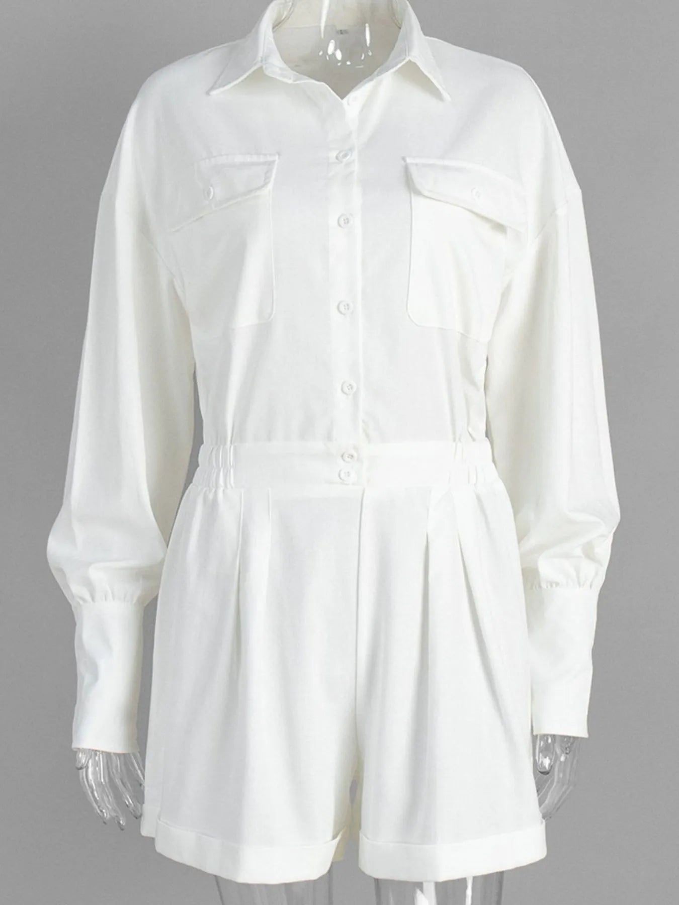 Casual Button Front Long Sleeve Romper - Roe Creation