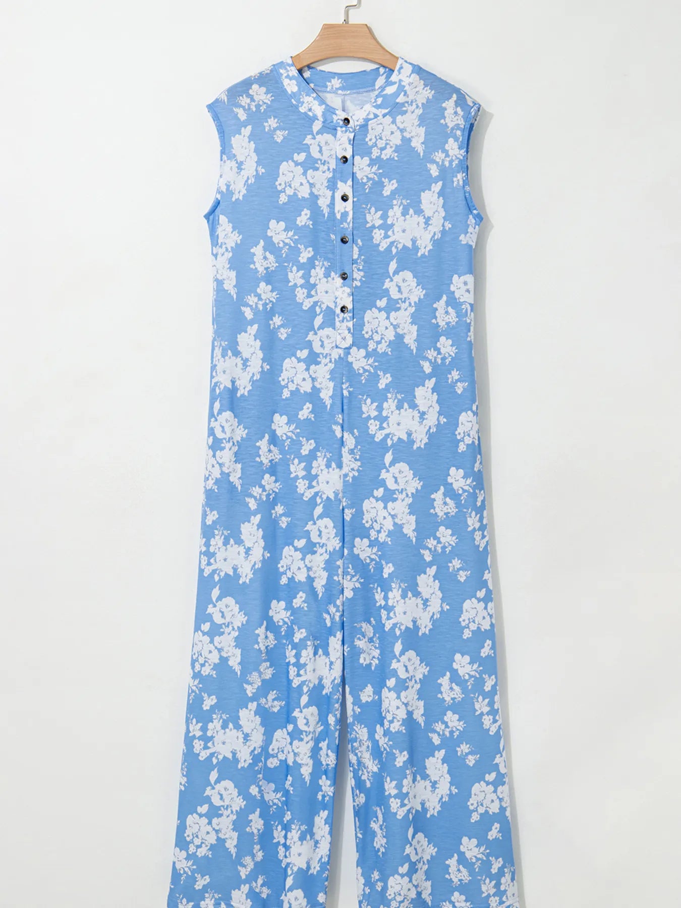 Printed Button-Front Wide Leg Jumpsuit - Roe Creation