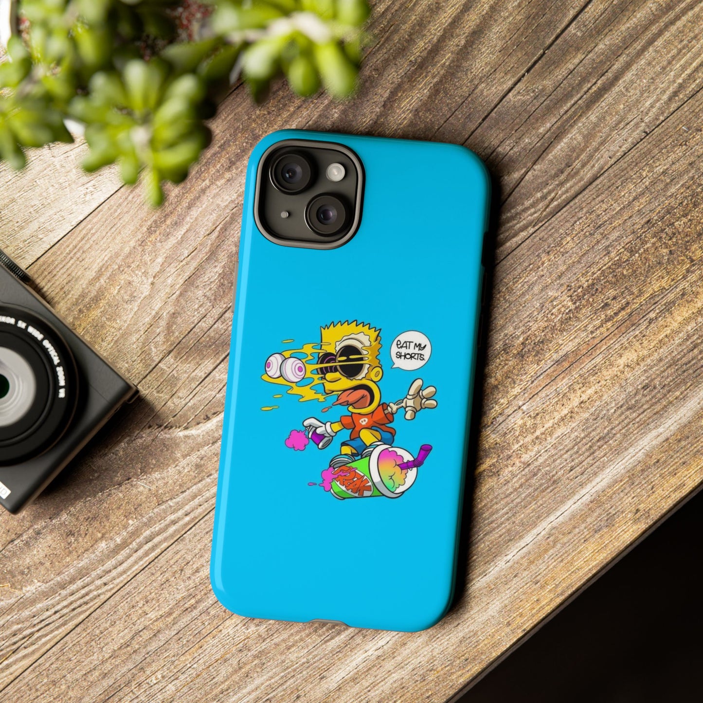 Spongebob Blue Cartoon iPhone Case - 'Eat My Shorts' Design