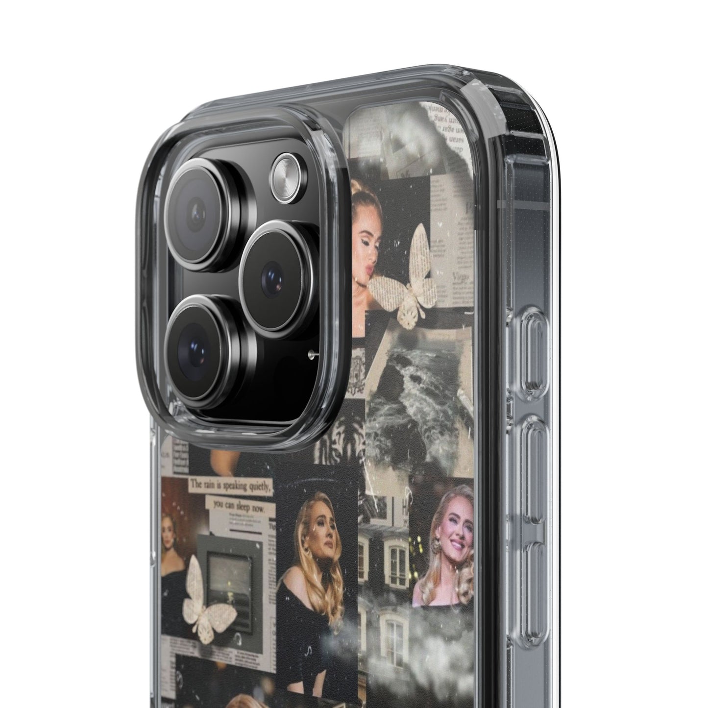 Adele Aesthetic Clear Phone Case with Butterfly Collage Design