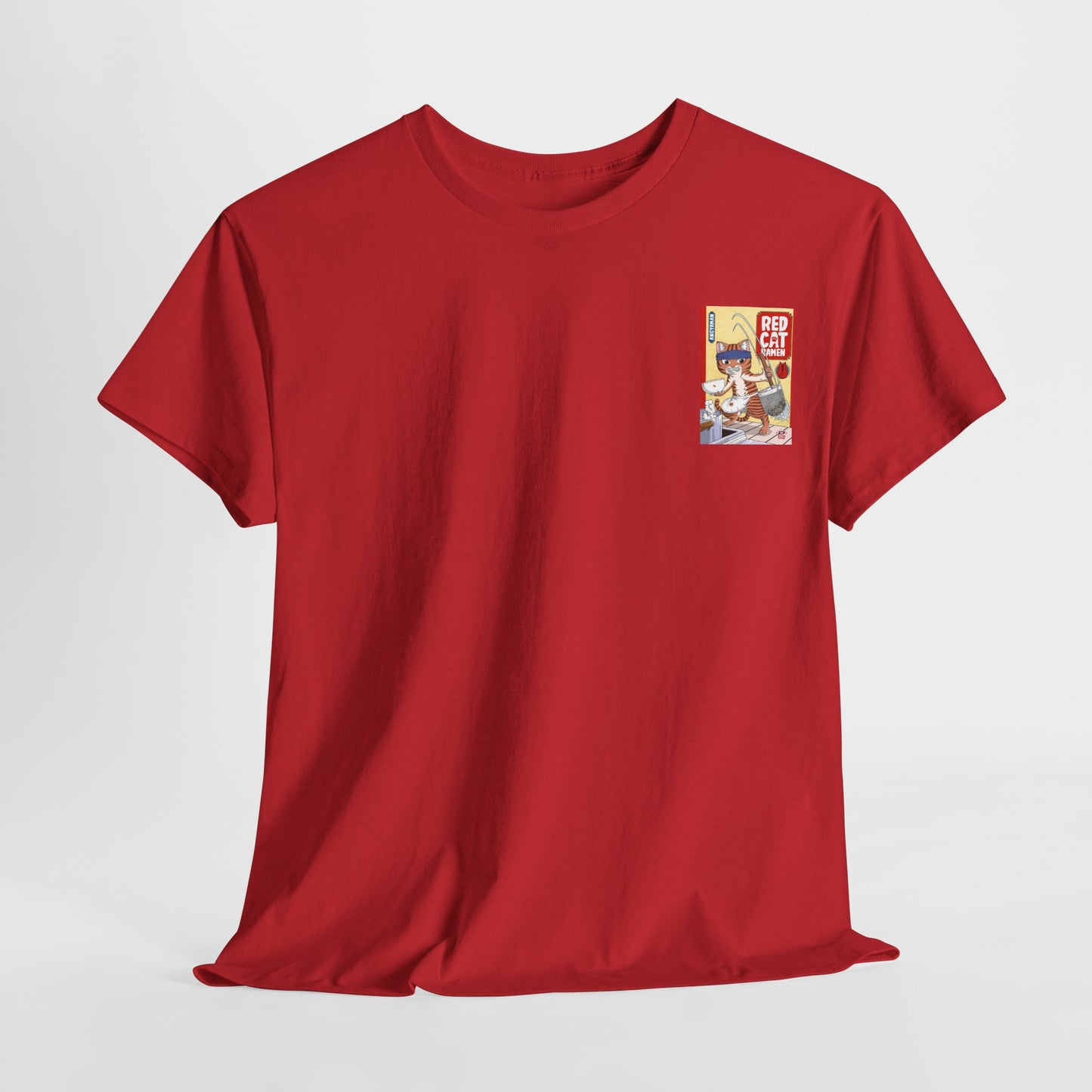 Red Cat Ramen Unisex Heavy Cotton Tee – Fun and Playful Design for Food Lovers - Roe Creation