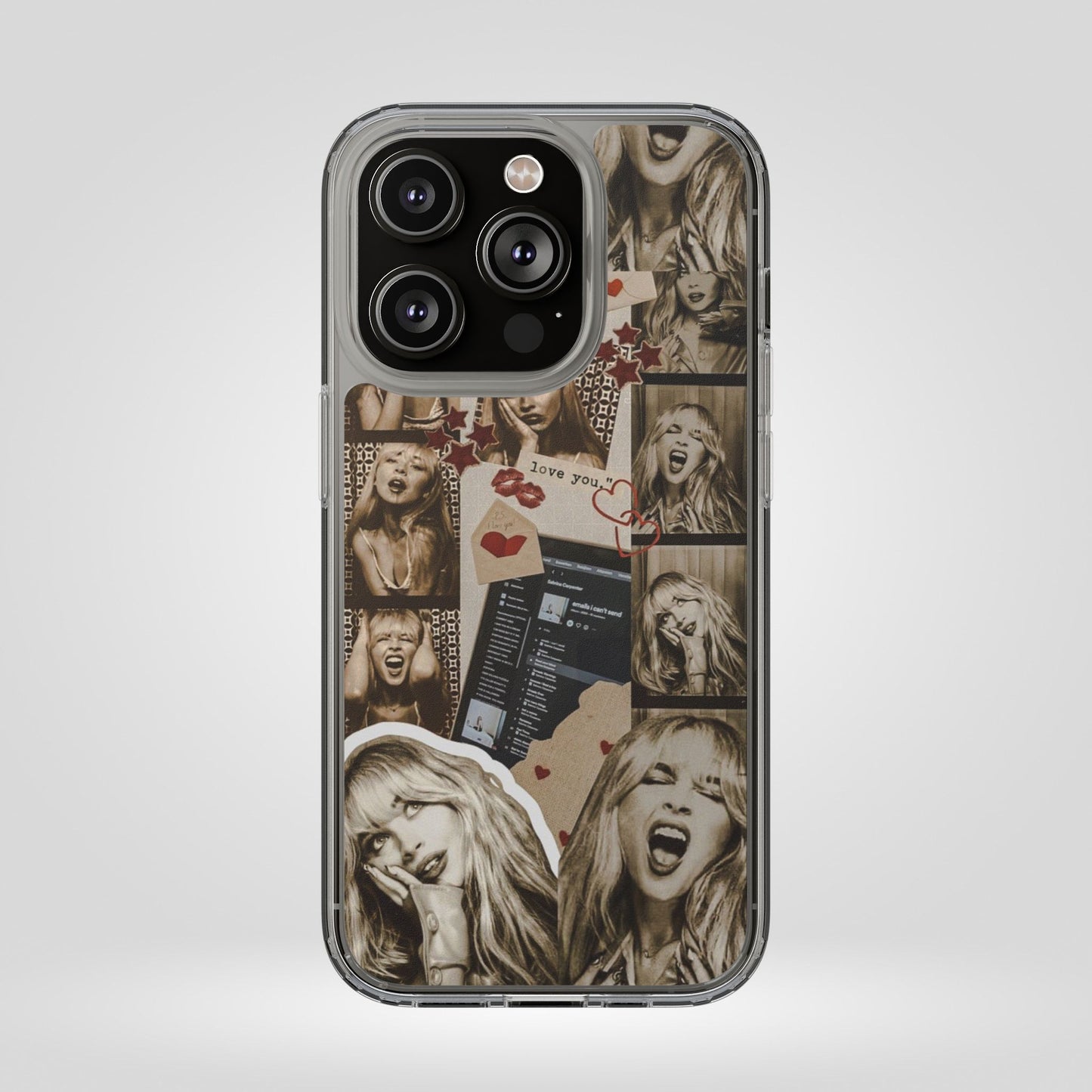 Sabrina Carpenter Vintage Photo Collage Clear Phone Case - Love You Design