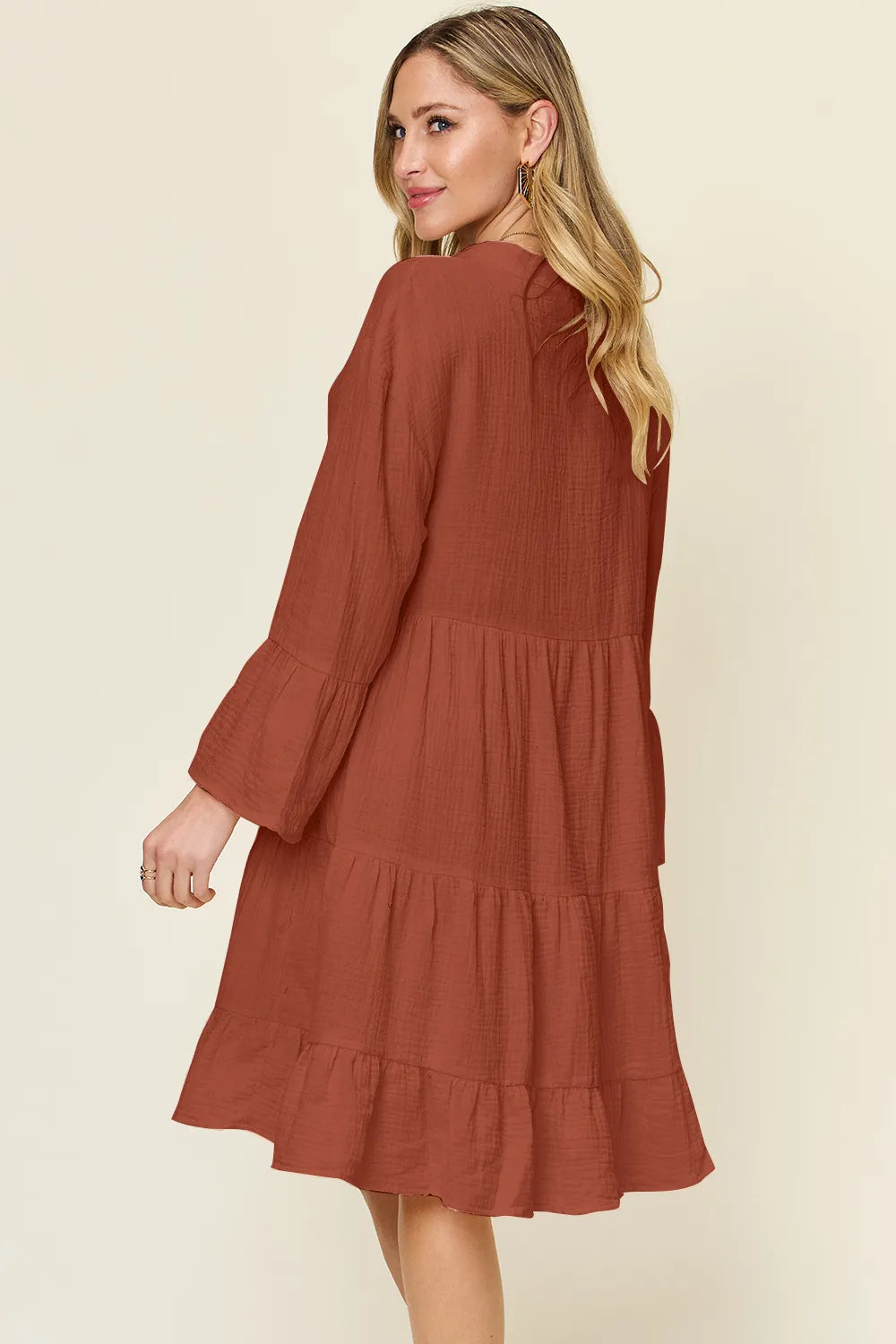Double Take Full Size Texture Button Up Ruffle Hem Dress - Roe Creation