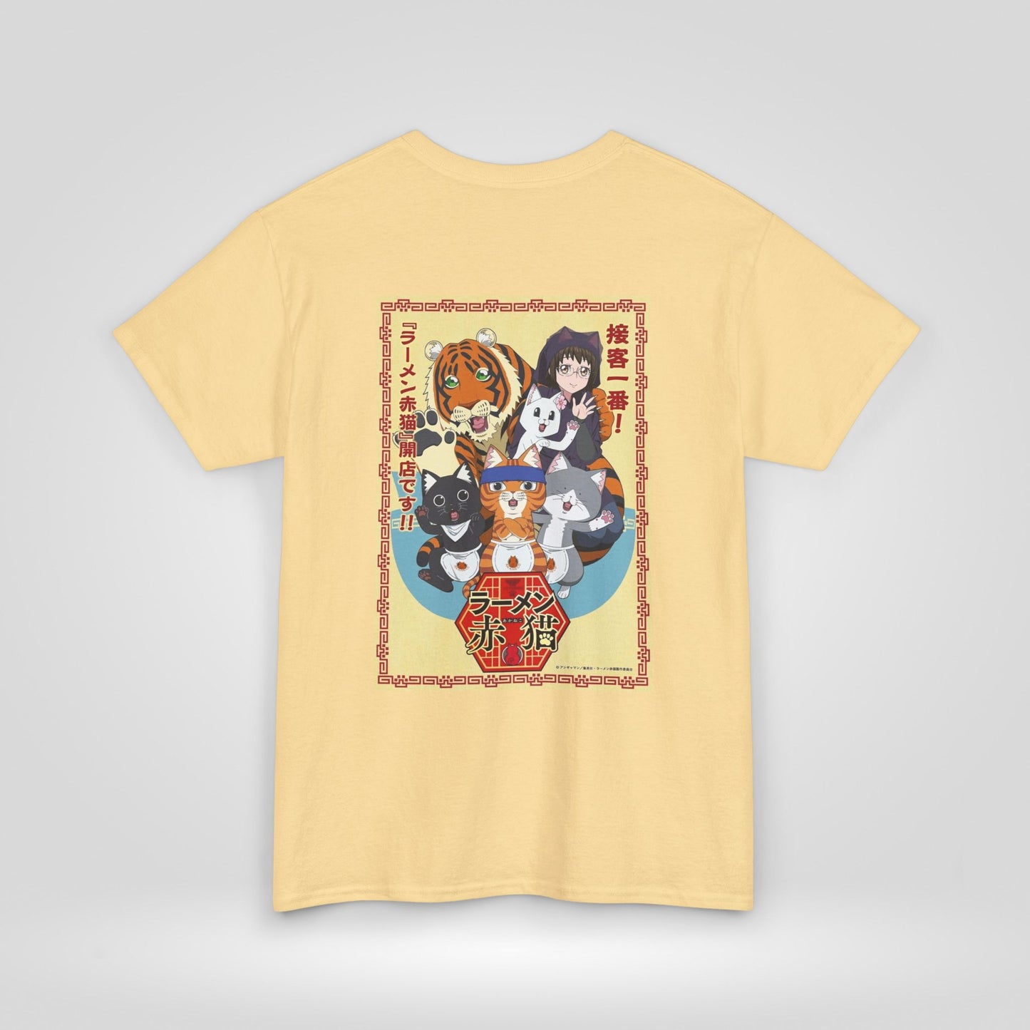 Cute Red Cat Ramen Unisex Heavy Cotton Tee - Ideal for Fans and Casual Wear