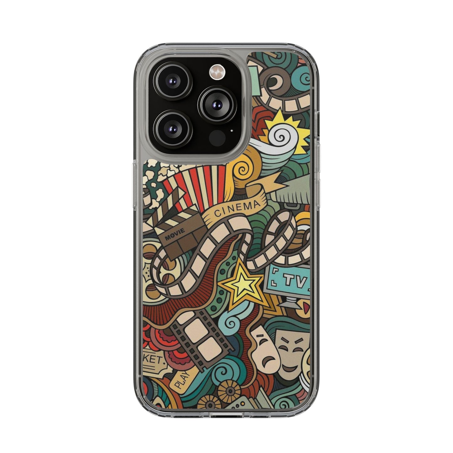 Cinema-Themed Pattern Clear iPhone Case - Perfect for Movie Lovers