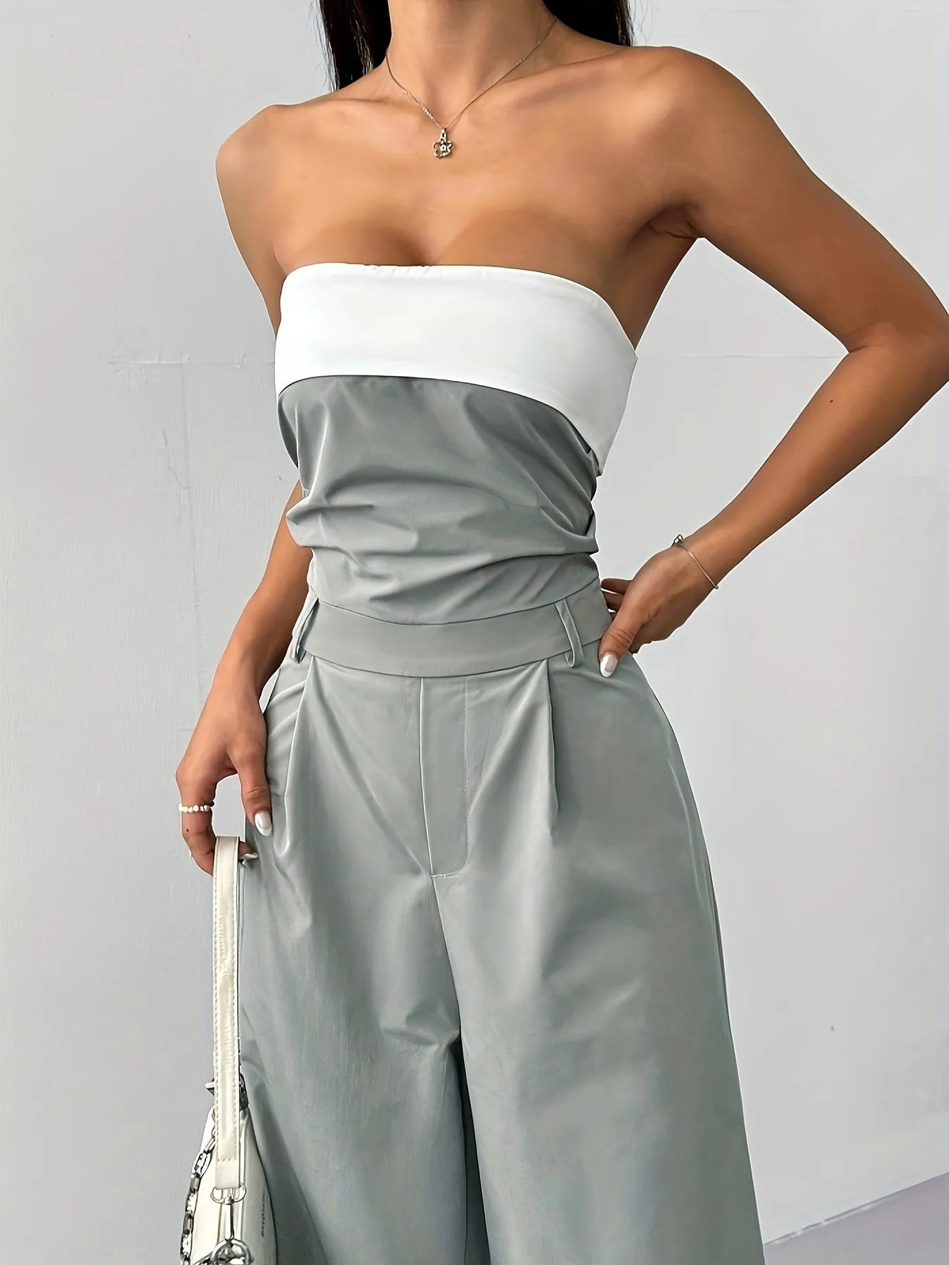Strapless Color Block Wide Leg Jumpsuit - Roe Creation