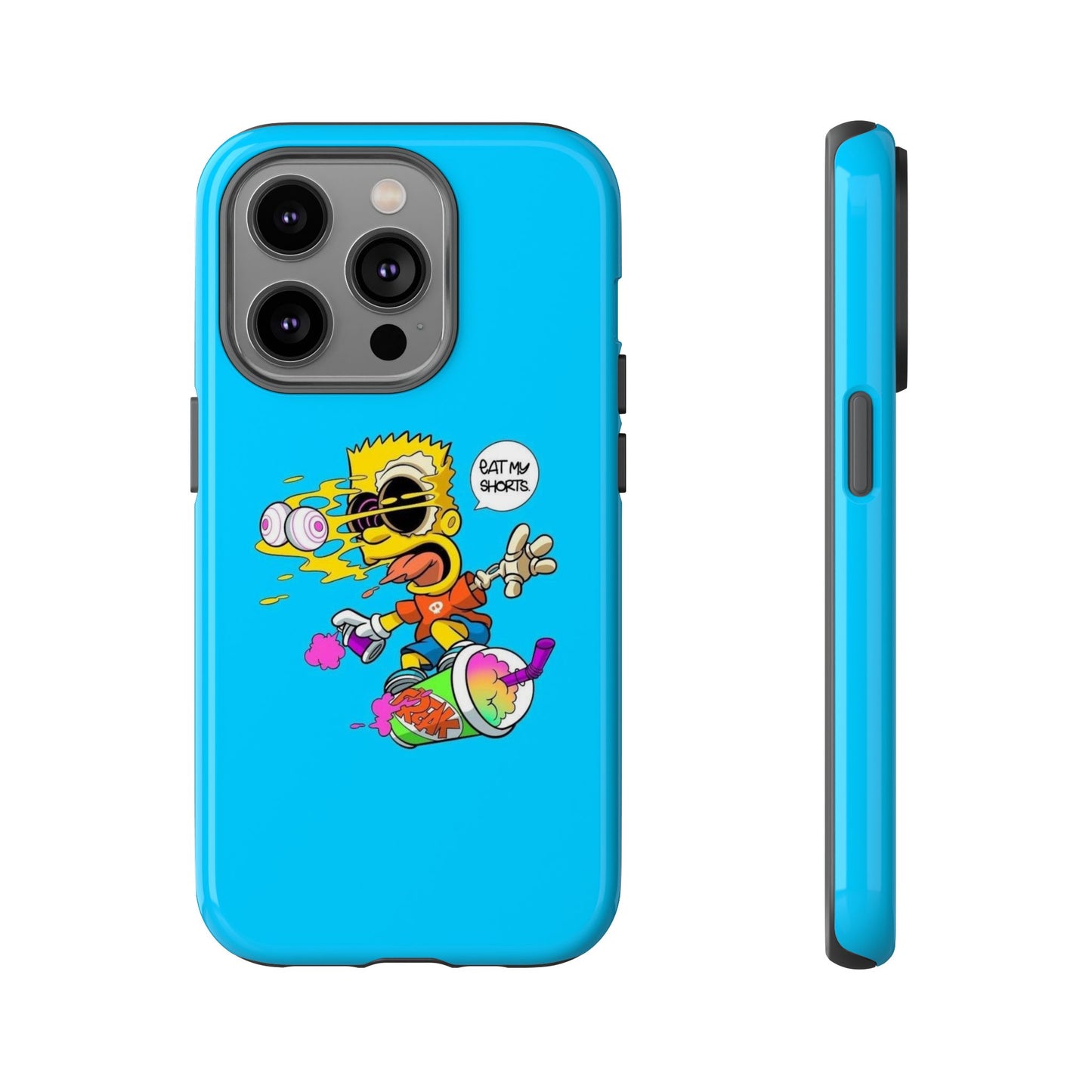 Spongebob Blue Cartoon iPhone Case - 'Eat My Shorts' Design
