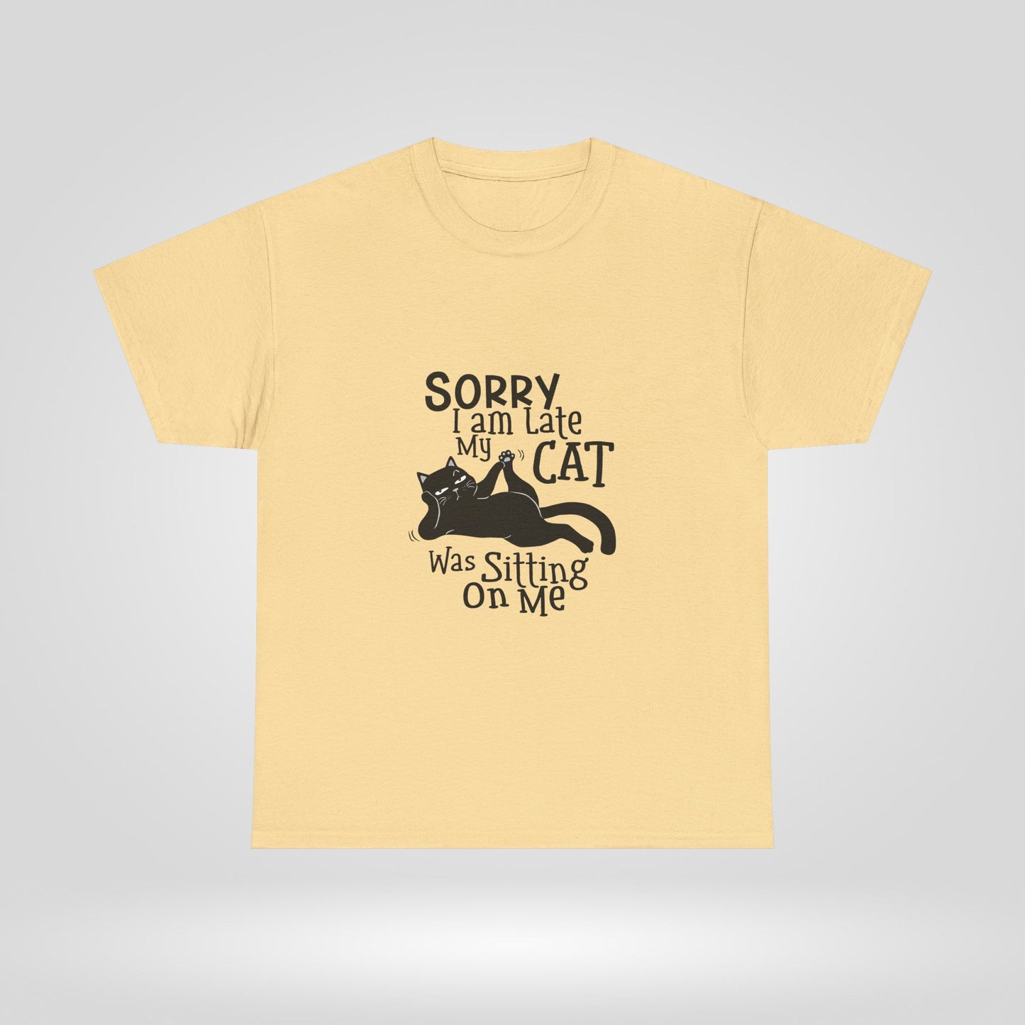 Funny Cat Lover Unisex Heavy Cotton Tee - Sorry I Am Late, My Cat Was Sitting On Me - Roe Creation