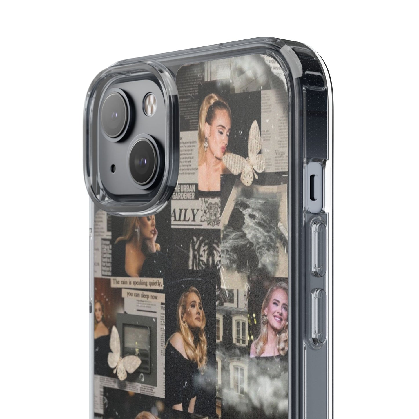 Adele Aesthetic Clear Phone Case with Butterfly Collage Design