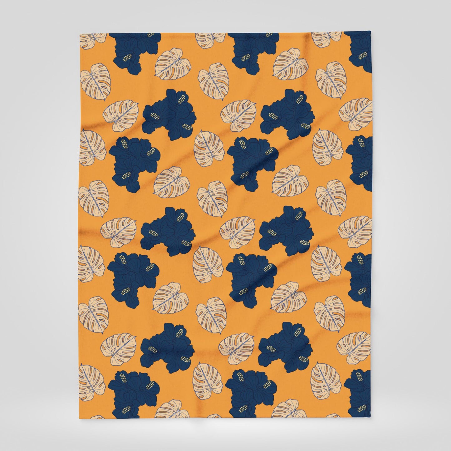 Hibiscus Flowers and Leaves Bohemian Fleece Blanket - Cozy Floral Design for Home Decor