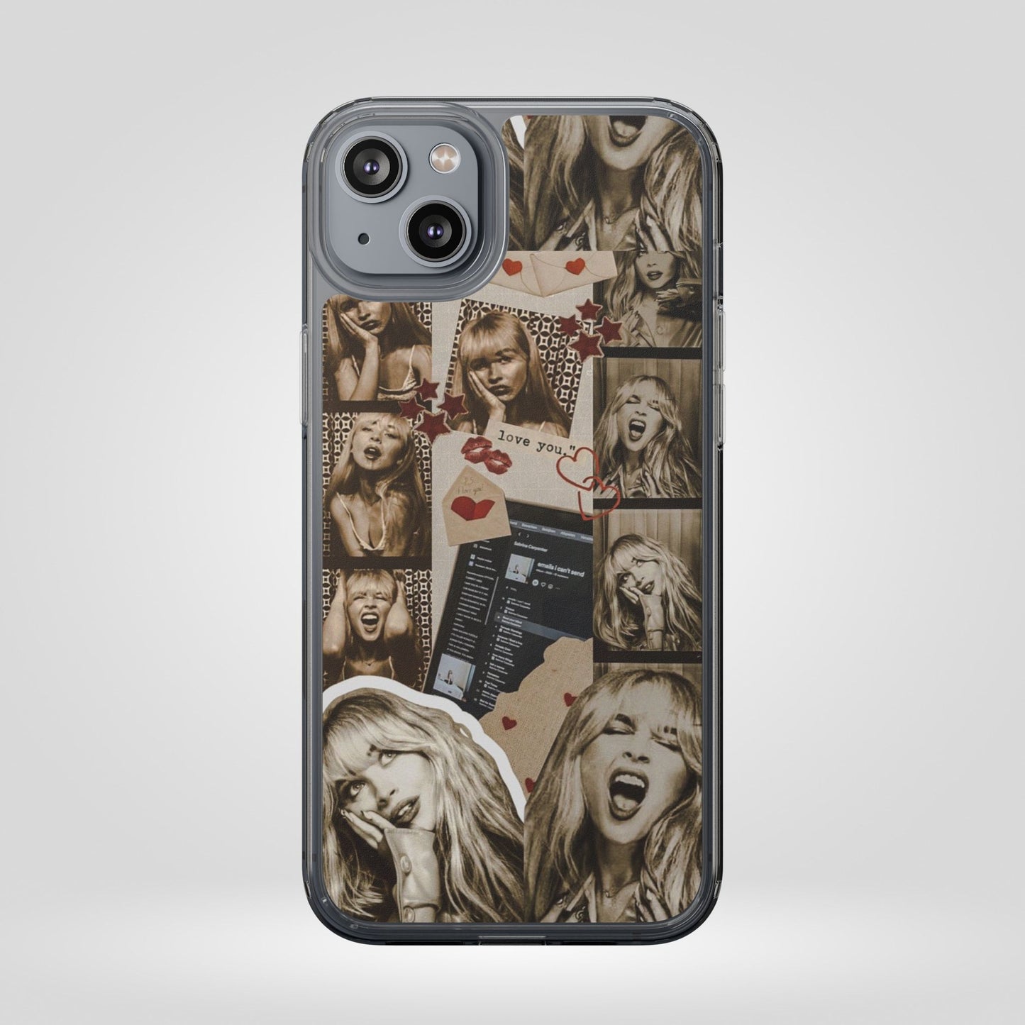 Sabrina Carpenter Vintage Photo Collage Clear Phone Case - Love You Design