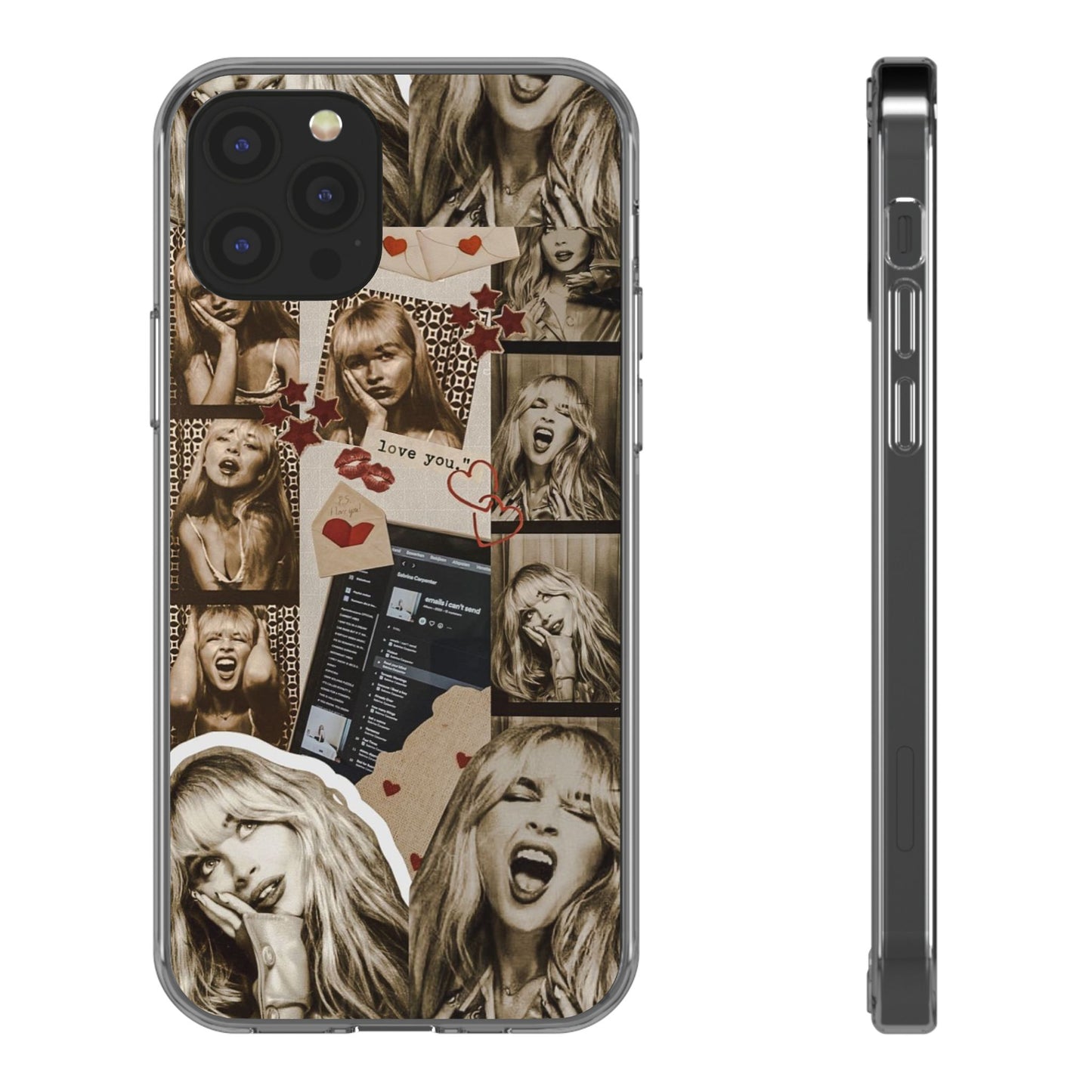 Sabrina Carpenter Vintage Photo Collage Clear Phone Case - Love You Design