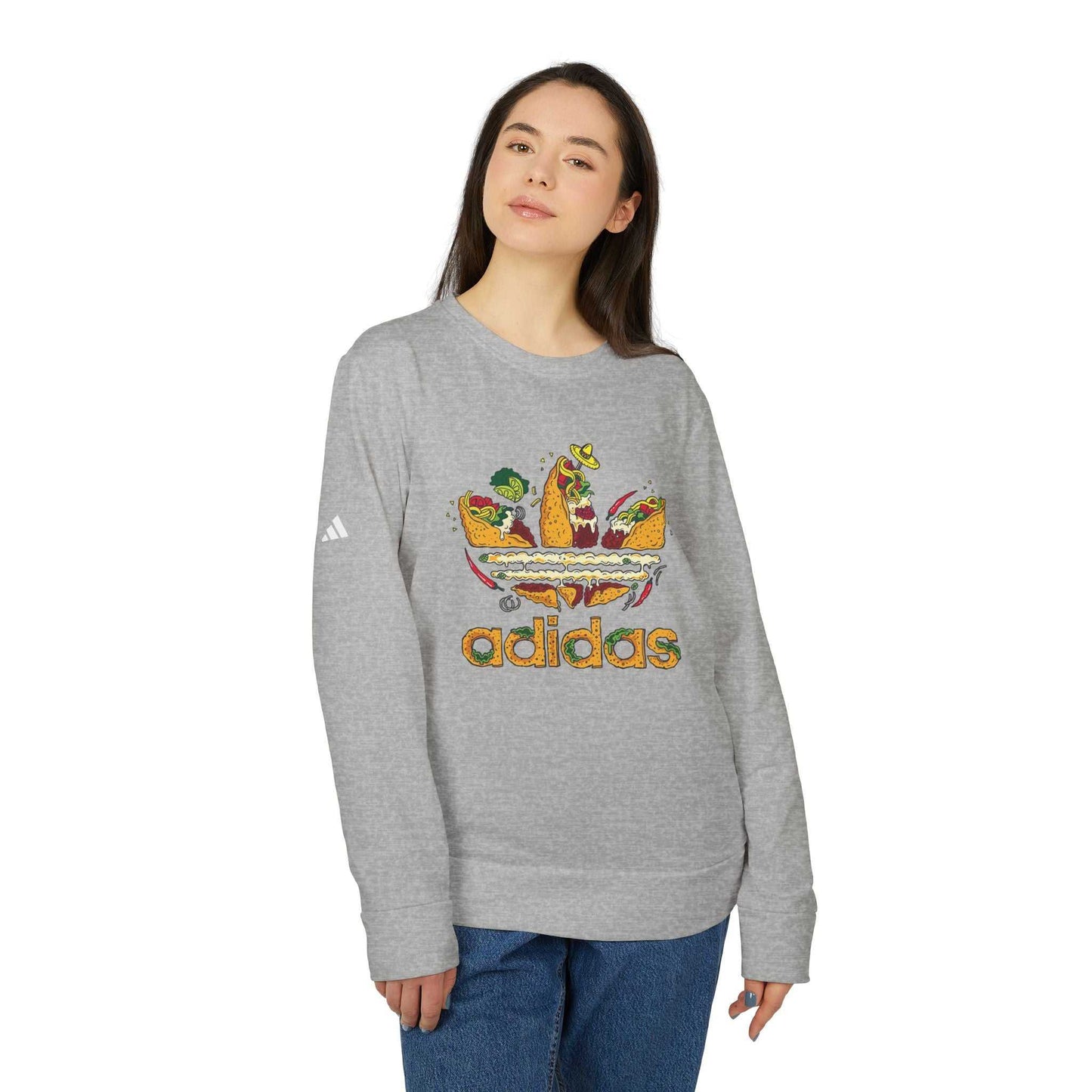 Original Adidas Funny Taco Lover Fleece Crewneck Sweatshirt, Cute Foodie Gift, Unisex Casual Wear, Perfect for Birthdays.