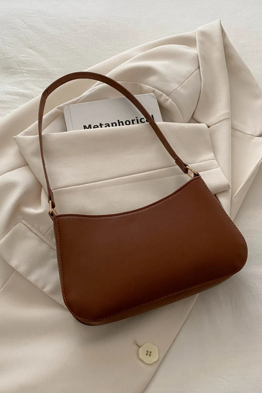 Bow Trim PU Leather Shoulder Bag - Roe Creation