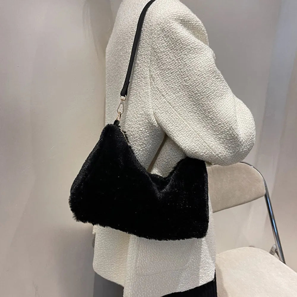 Faux Fur Shoulder Bag with Removable Strap - Roe Creation