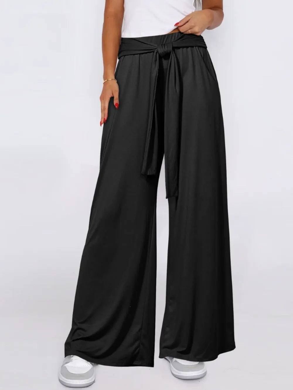 Tied Wide Leg Pants with Pockets - Roe Creation